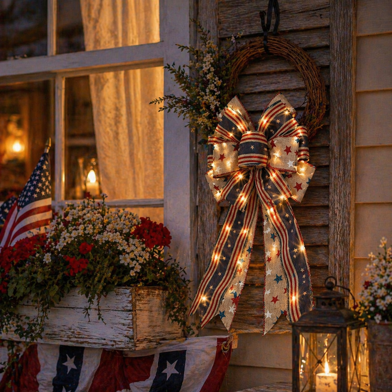 🔥 Buy 1 Get 1 Free🇺🇸 Patriotic Burlap Bow Rustic American Flag Wreath Decor