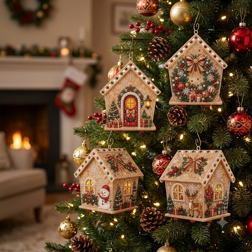 🏡 DIY Christmas Village Wooden House Diamond Art Kit – 3D Rhinestone Holiday Decor