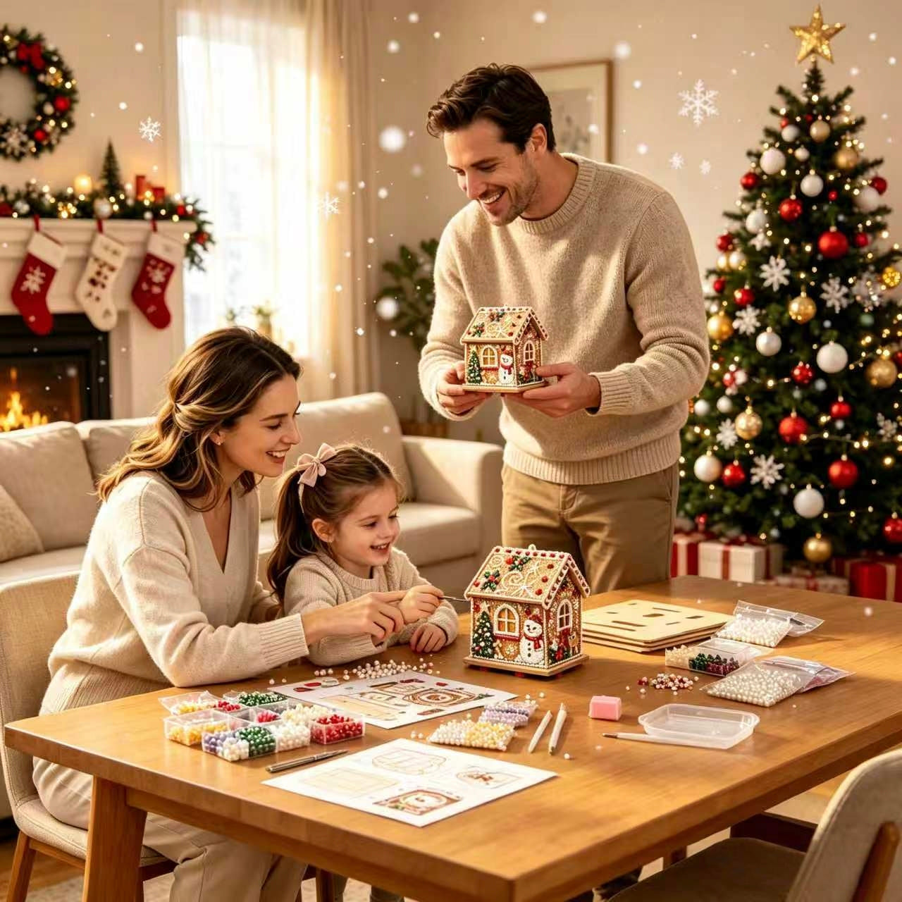 🏡 DIY Christmas Village Wooden House Diamond Art Kit – 3D Rhinestone Holiday Decor