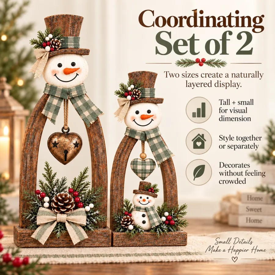 🤎☃️Rustic Vintage Snowman Tabletop Decor Set