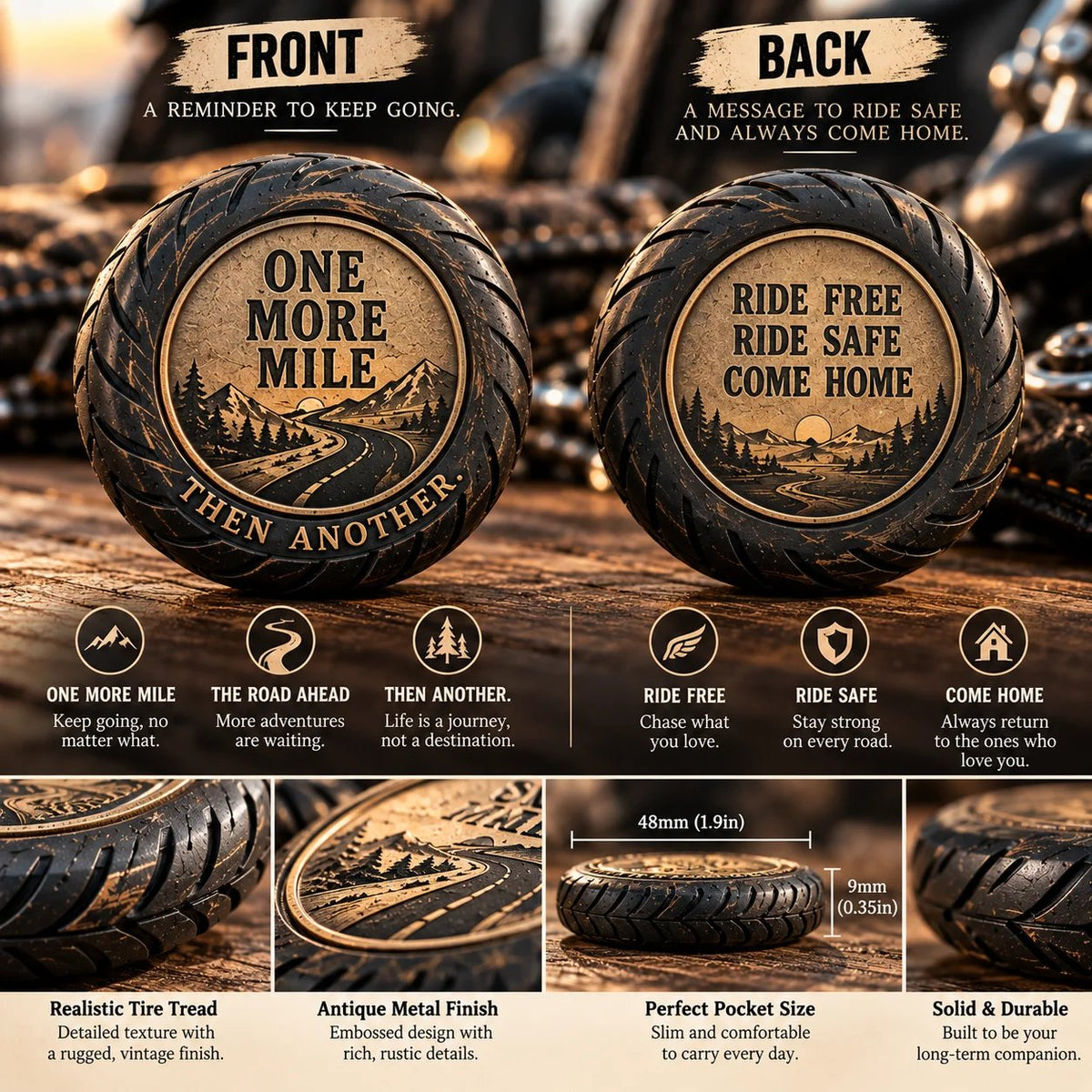🏍️ 🛞 One More Mile Rider Pocket Hug – Ride Safe, Come Home Keepsake