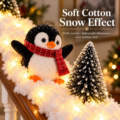 🐧 Playful Penguin Christmas Stair Railing Decor | ❄️ Fluffy Snow Texture & ✨ Warm LED Glow Light