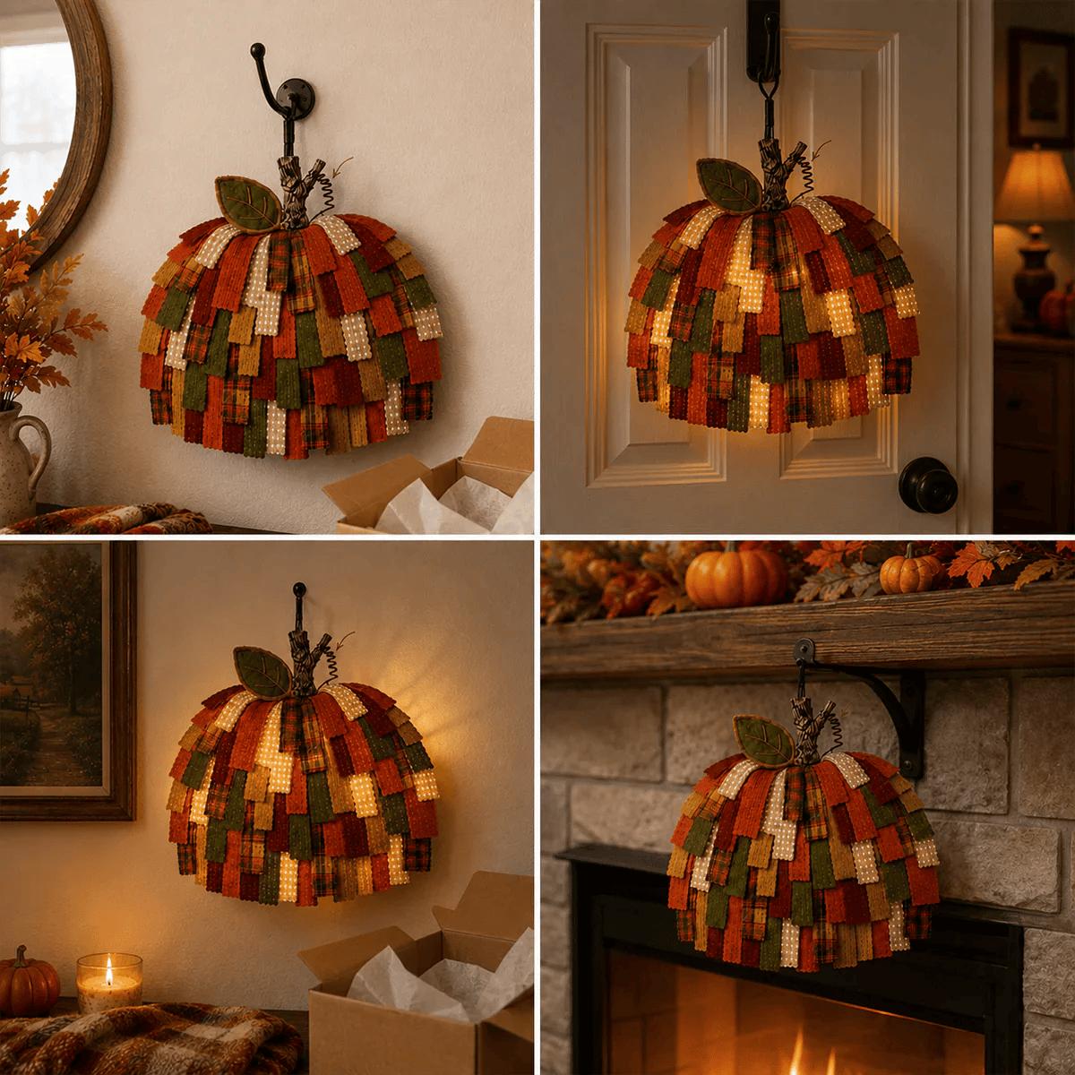 🎃Handmade Patchwork Pumpkin Door Hanger for Fall & Thanksgiving Decor🍂