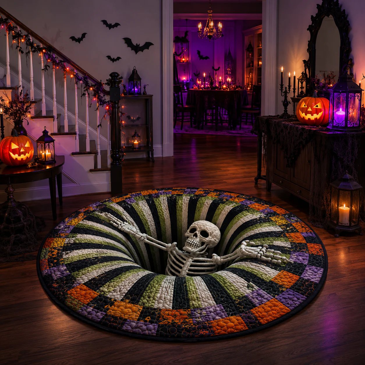 🕸️ Every Step Leads Somewhere Spooky –Haunted Stairway 3D Illusion Round Area Rug👻