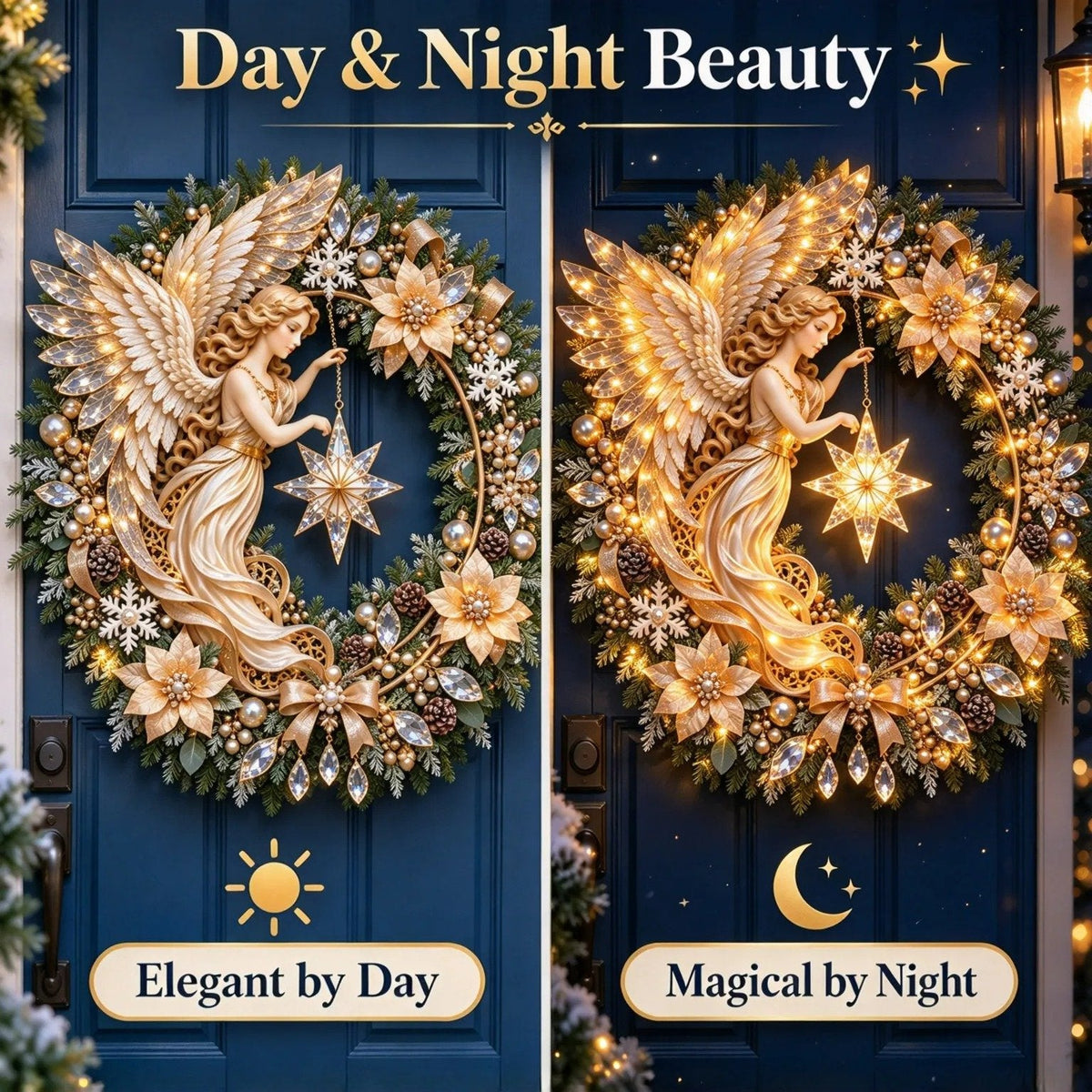 🌟👼 Angelic Radiance Wreath – Illuminated Christmas Shooting Star Decor