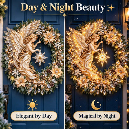 🌟👼 Angelic Radiance Wreath – Illuminated Christmas Shooting Star Decor