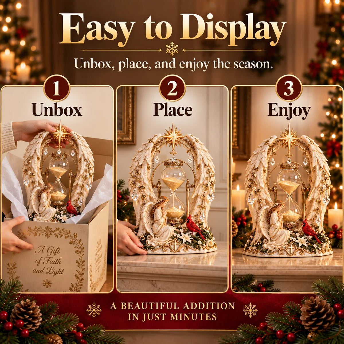 ✨ Christmas Through an Angel’s Eyes | Illuminated Hourglass Centerpiece