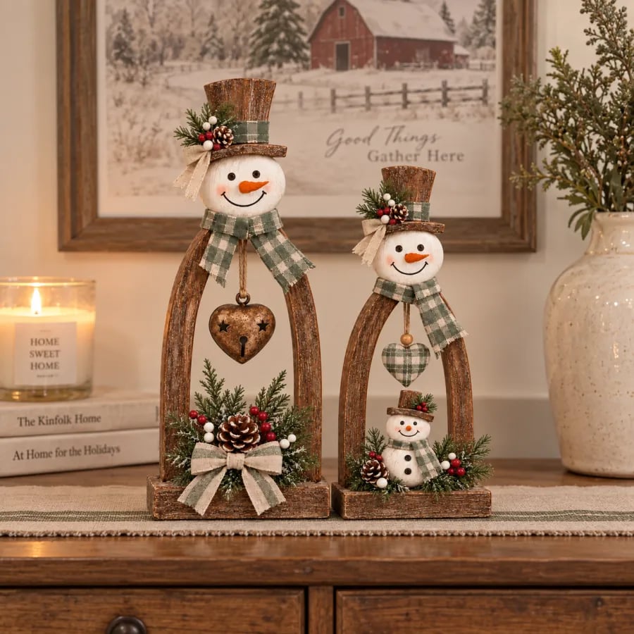 🤎☃️Rustic Vintage Snowman Tabletop Decor Set