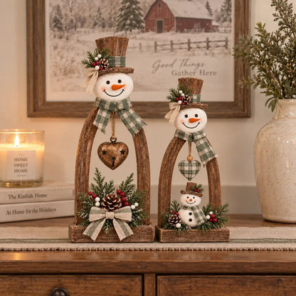 🤎☃️Rustic Vintage Snowman Tabletop Decor Set
