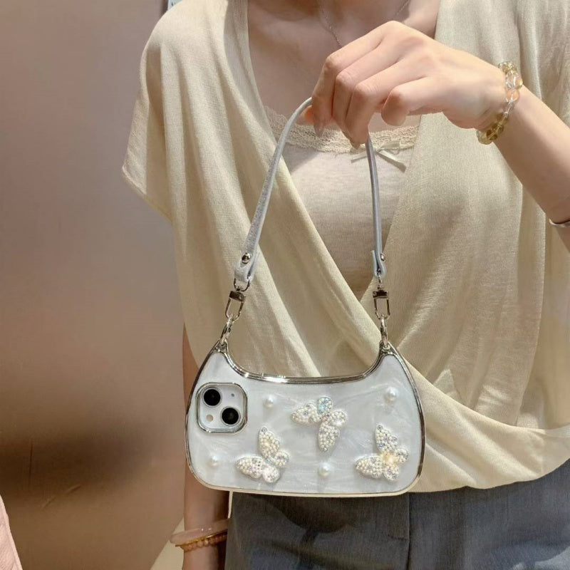 💎🦋 Crystal Butterfly Phone Case & Mini Handbag Set with Detachable Shoulder Strap