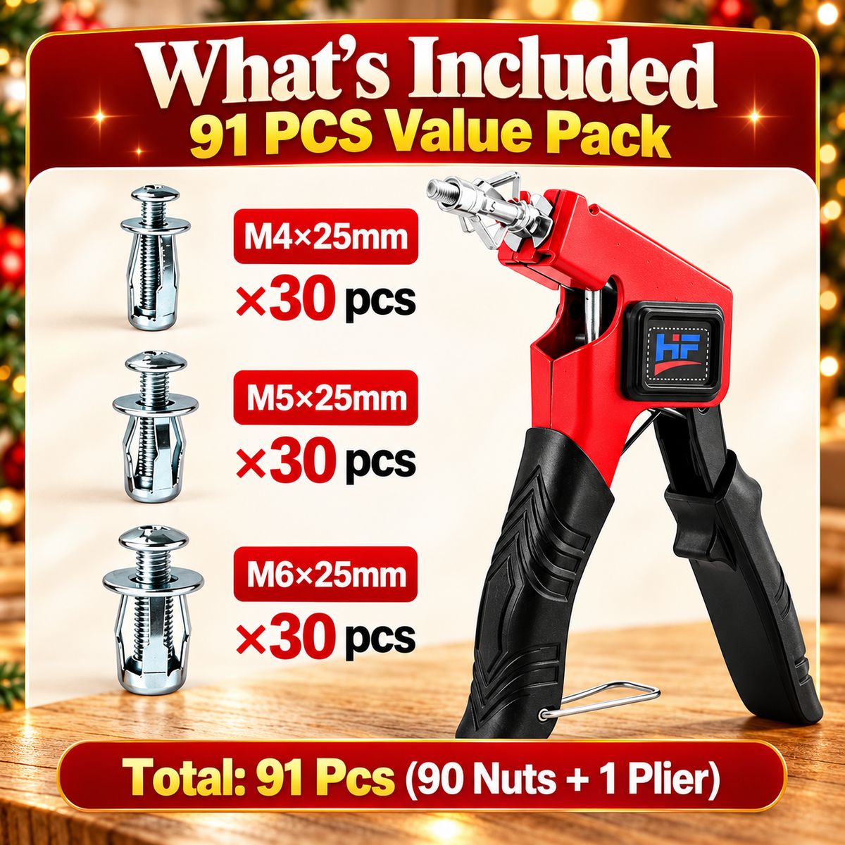 91-Piece Petal Jack Nut Tool Kit – M4/M5/M6 Hollow Wall Metal Anchors with Installation Pliers for Drywall & DIY Repair