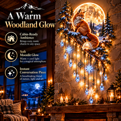 🦊🌕 Fox Moon Starfall Wall Light – Enchanted Woodland Glow with Crystal Cascading Lights