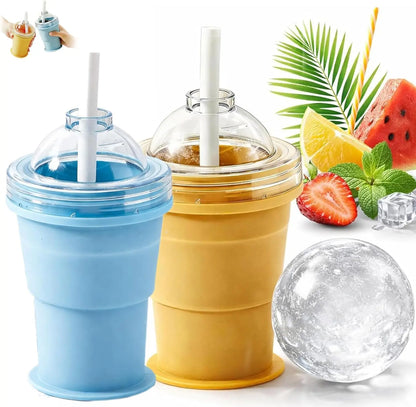 🧊2-in-1 Collapsible Silicone Cup Ice Ball Maker Portable Foldable Whiskey Ice Mold