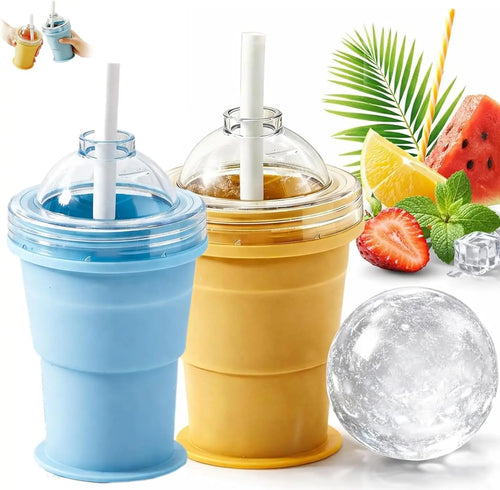 🧊2-in-1 Collapsible Silicone Cup Ice Ball Maker Portable Foldable Whiskey Ice Mold
