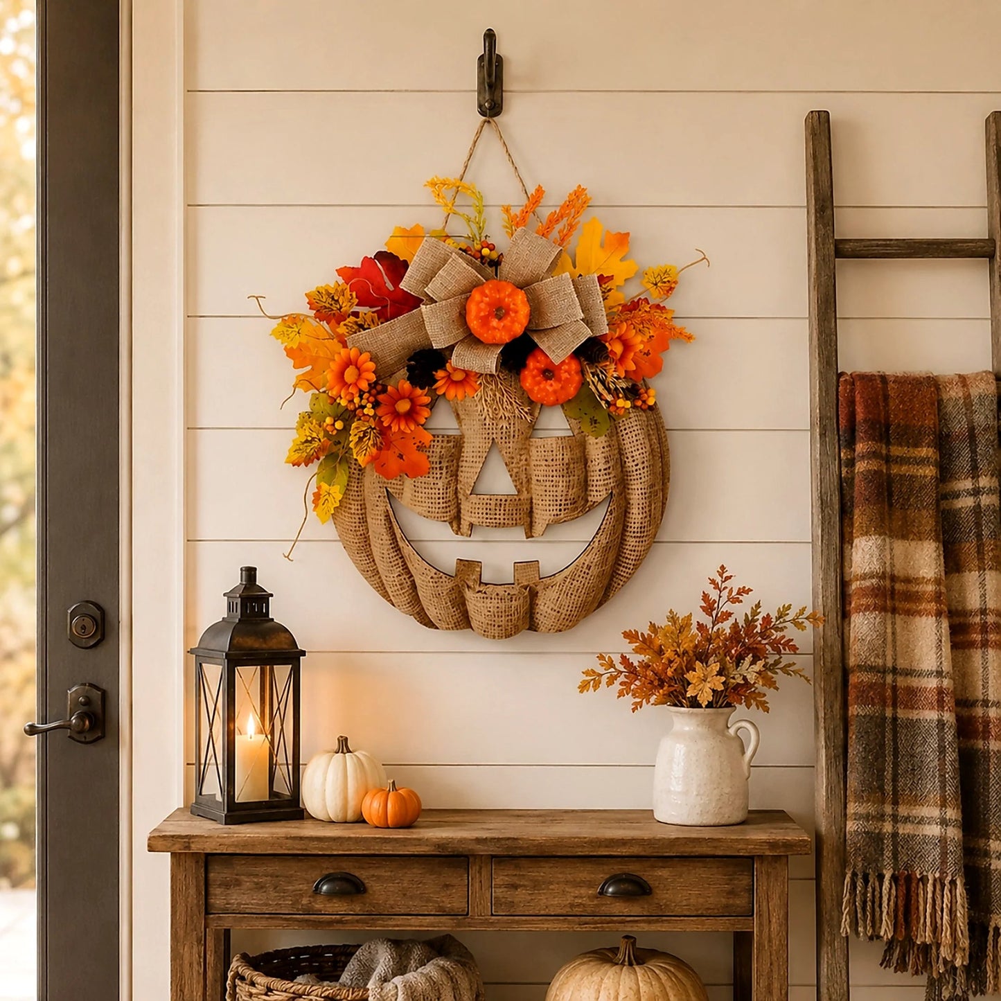 🔥LAST DAY 49% OFF🎃✨Rustic Lighted Burlap Pumpkin Wreath