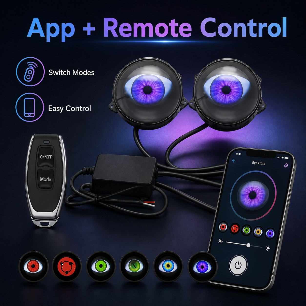 👁️ Limited-Time 50% OFF – Dynamic Evil Eye LED Car Lights with App & Remote Control