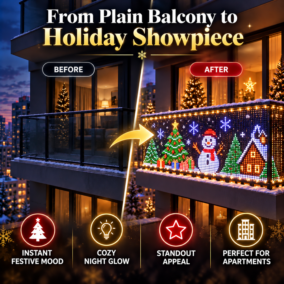 🎄 PixelGlow Curtain™ | App-Controlled RGB Christmas Lights – 2m × 2m ✨