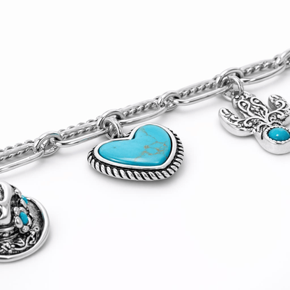 🏇🤠Western Cowgirl Charm Bracelet – Boot, Hat, Cactus & Heart Charms🌵