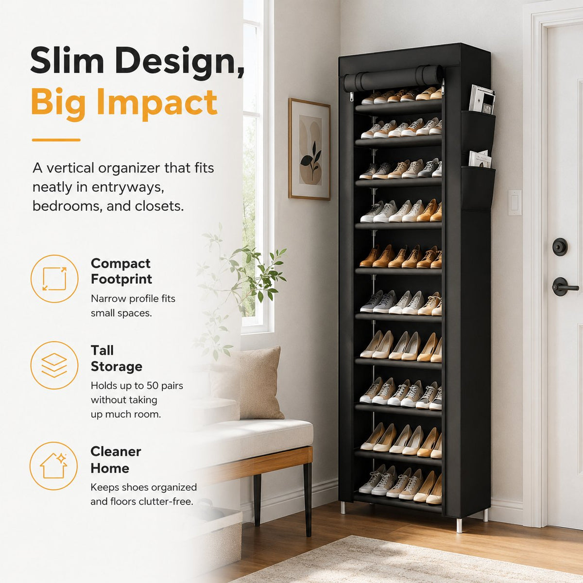 👟 Home Organization Sale 50% OFF —👟✨ SpaceSmart Shoe Cabinet – Dust Covered Vertical Storage Organizer
