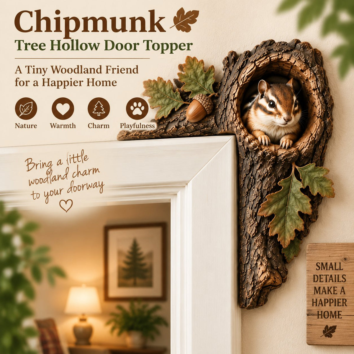 ⏰ Last Day 50% OFF 🐿️ Tree Hollow Chipmunk Door Topper – Bring Woodland Whimsy Home 🍂✨