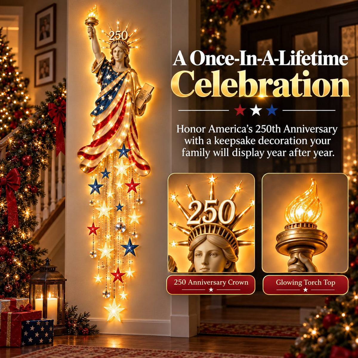🇺🇸🗽 Liberty 250 Starfall™ | Glowing Patriotic Anniversary Wall Decor ✨