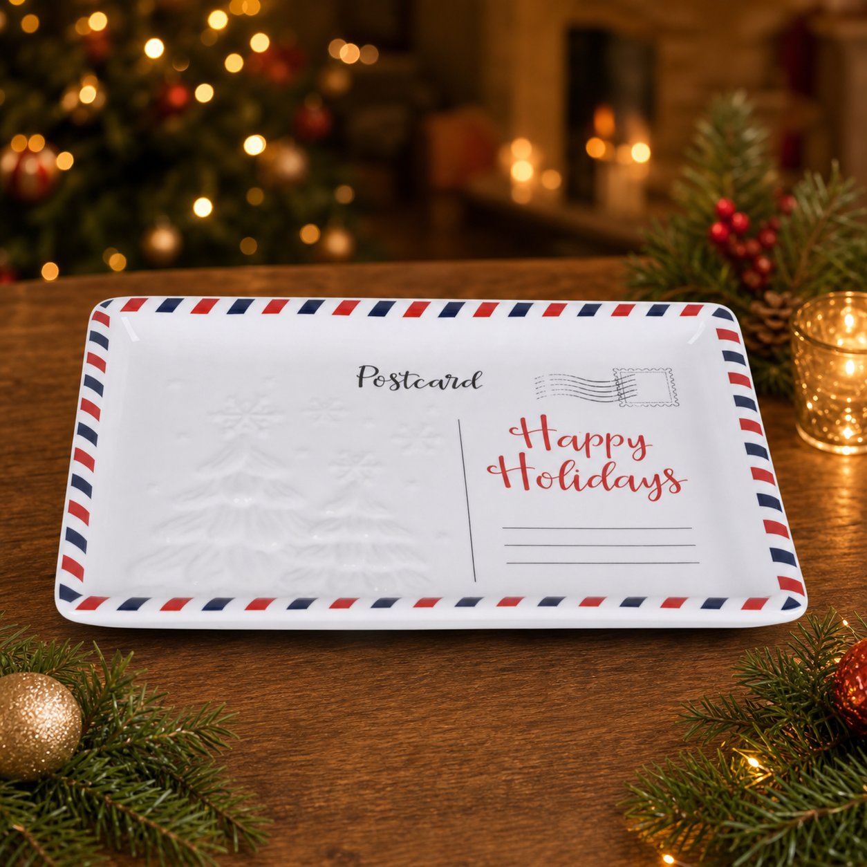 🎄🍪 Vintage Christmas Postcard Ceramic Platter