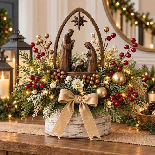 🌸Candlelit Nativity Christmas Centerpiece – A Warm Celebration of His Birth ✨