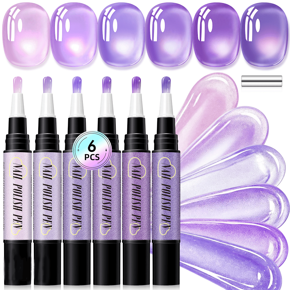 💅 6PCS One-Step 3-in-1 Cat Eye Nail Gel Pen Set for DIY Manicures