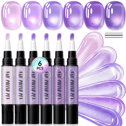 💅 6PCS One-Step 3-in-1 Cat Eye Nail Gel Pen Set for DIY Manicures
