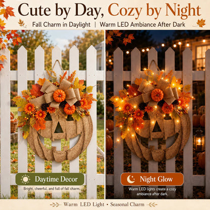 🔥LAST DAY 49% OFF🎃✨Rustic Lighted Burlap Pumpkin Wreath