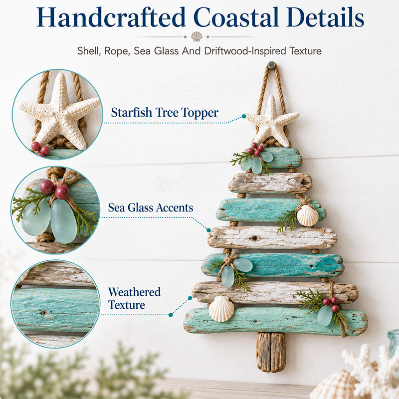 🌊🎄 Christmas by the Shore – Starfish & Sea Glass Holiday Wall Tree ✨