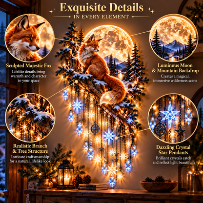 🦊🌕 Fox Moon Starfall Wall Light – Enchanted Woodland Glow with Crystal Cascading Lights