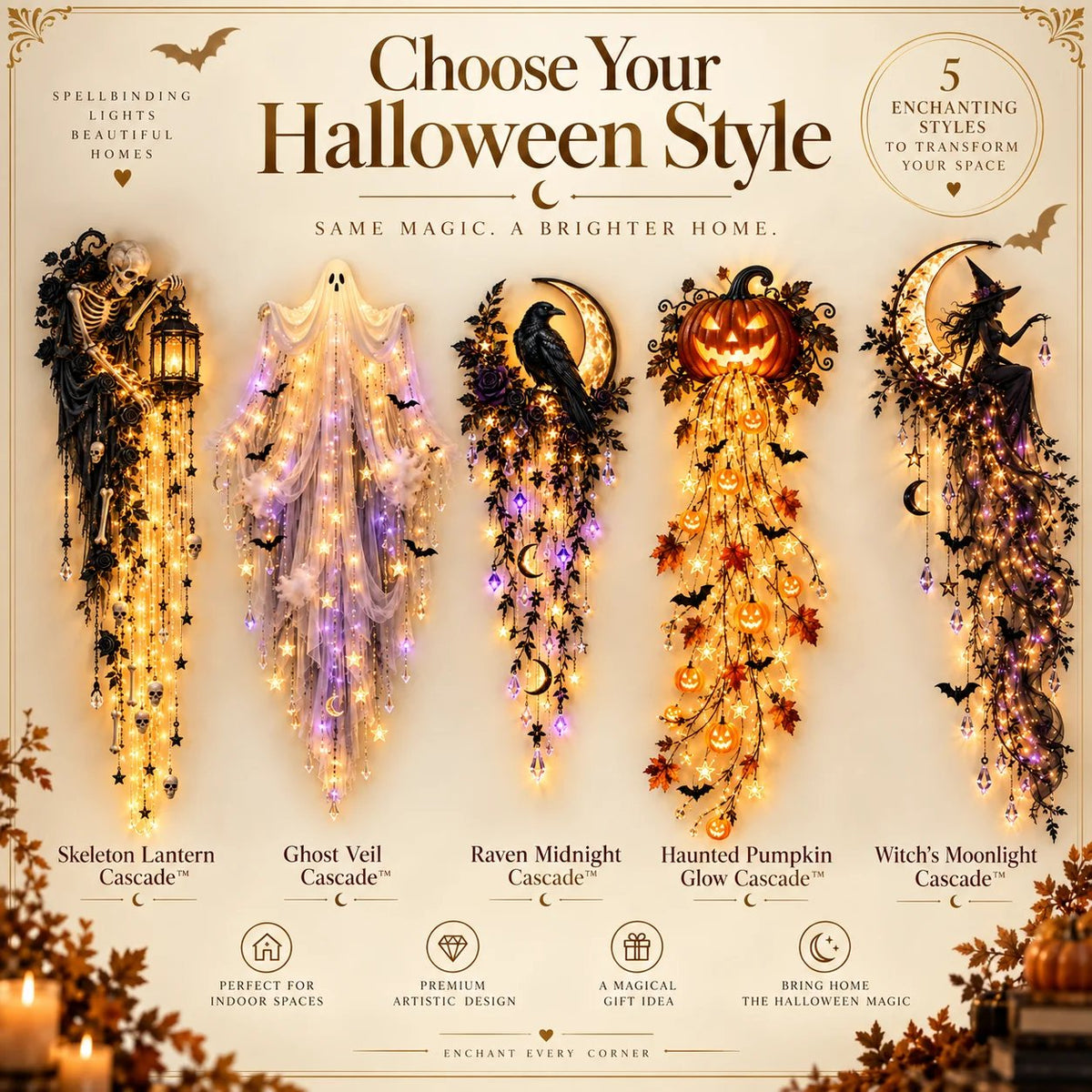 🕯️ Midnight Haunt Cascade | Gothic Halloween Wall Light Collection ✨
