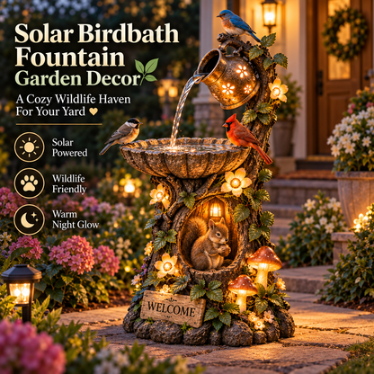 🐦🐿️✨Solar  Woodland Friends Lighted Fountain – Enchanted Garden Decor