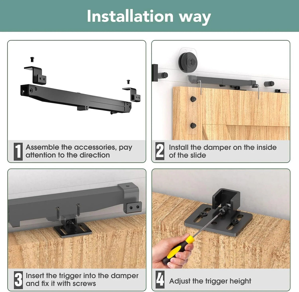 🚪 Barn Door Soft Close Kit – Hidden Damper for 88–132 lbs Flat Track Doors