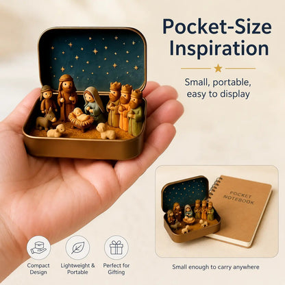 ✝️✨ Mini Nativity Keepsake Tin – Pocket-Sized Christmas Scene Set