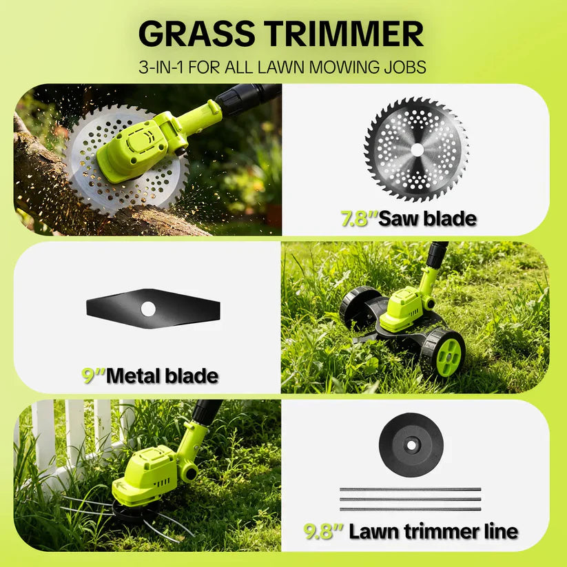 ⚡ 3-in-1 Cordless Grass Trimmer with 2×21V Batteries | Trim, Edge & Brush Cut with Ease