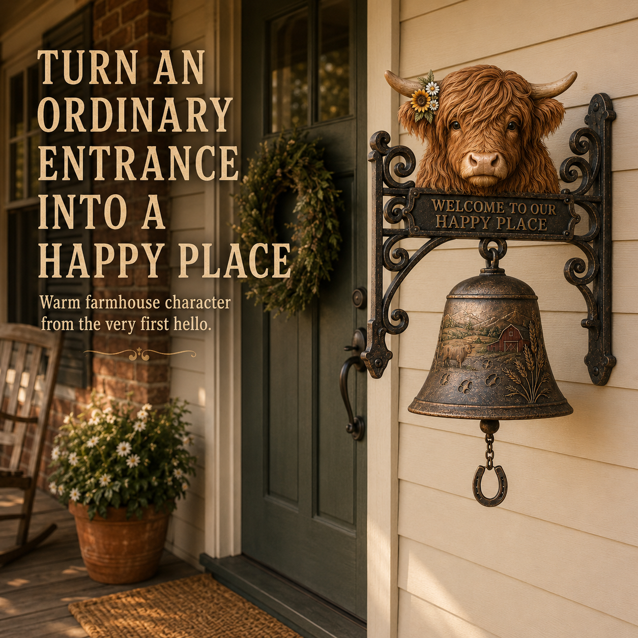 🎅 2026 Christmas Gift 50% Off🐂 Highland Cow Welcome Bell – Rustic Farmhouse Door Décor🔔