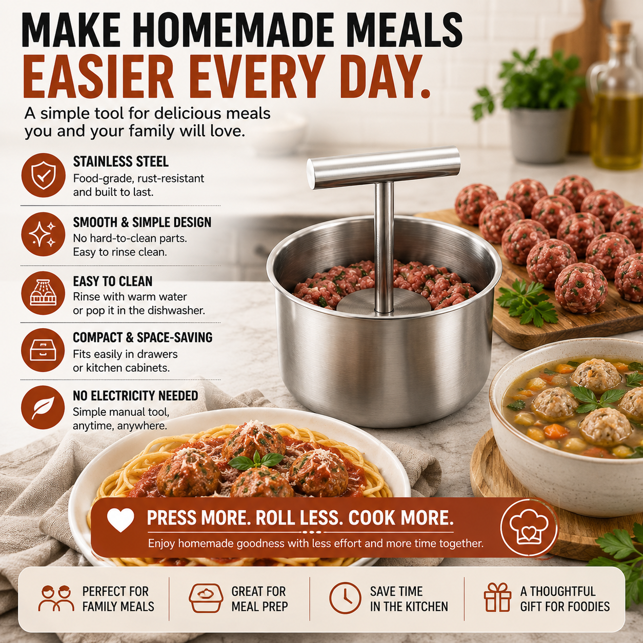 🥩 Stainless Steel Meatball Maker – Make 6 or 12 Perfect Meatballs at Once