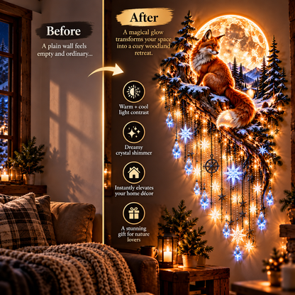 🦊🌕 Fox Moon Starfall Wall Light – Enchanted Woodland Glow with Crystal Cascading Lights