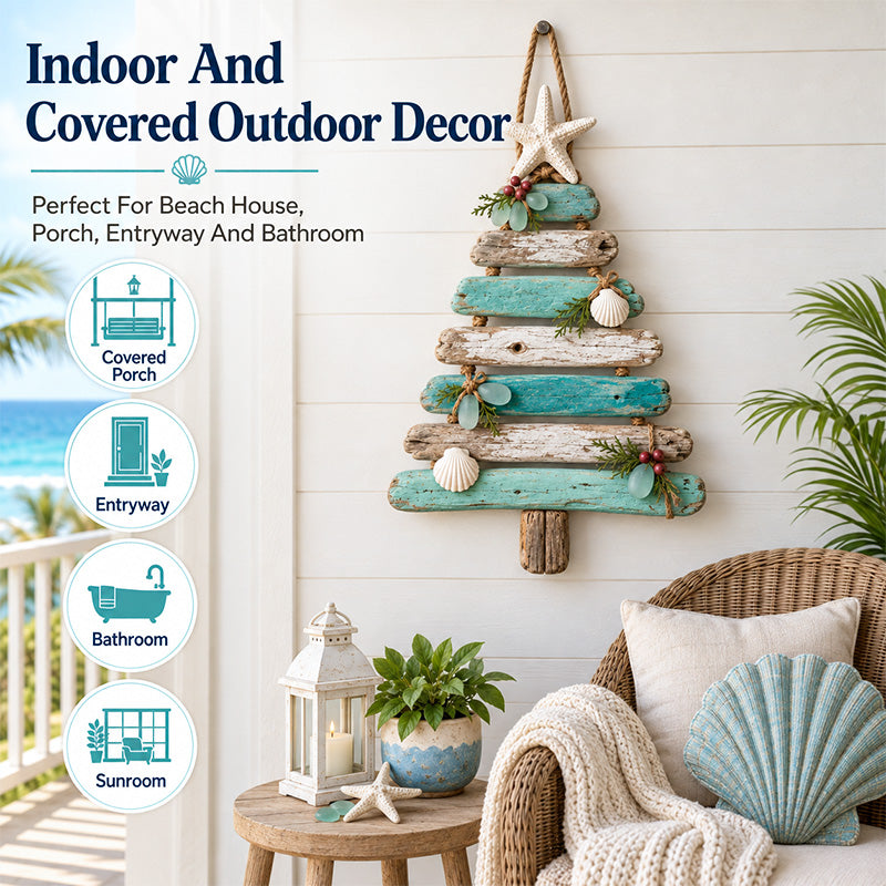 🌊🎄 Christmas by the Shore – Starfish & Sea Glass Holiday Wall Tree ✨