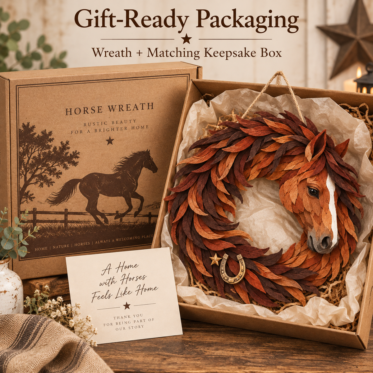 🐴🤎 Flowing Mane Horse Wreath – Rustic Western Equestrian Door Decor
