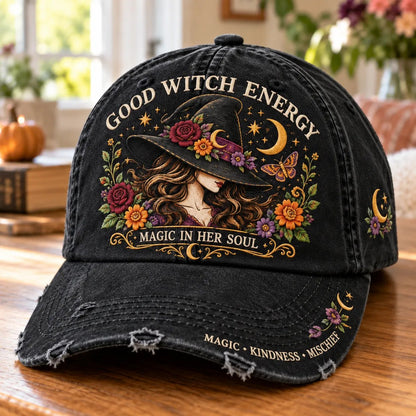 🔥 LAST DAY 50% OFF – 🔮 Good Witch Energy Embroidered Floral Cap | 100% Cotton