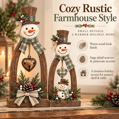 🤎☃️Rustic Vintage Snowman Tabletop Decor Set