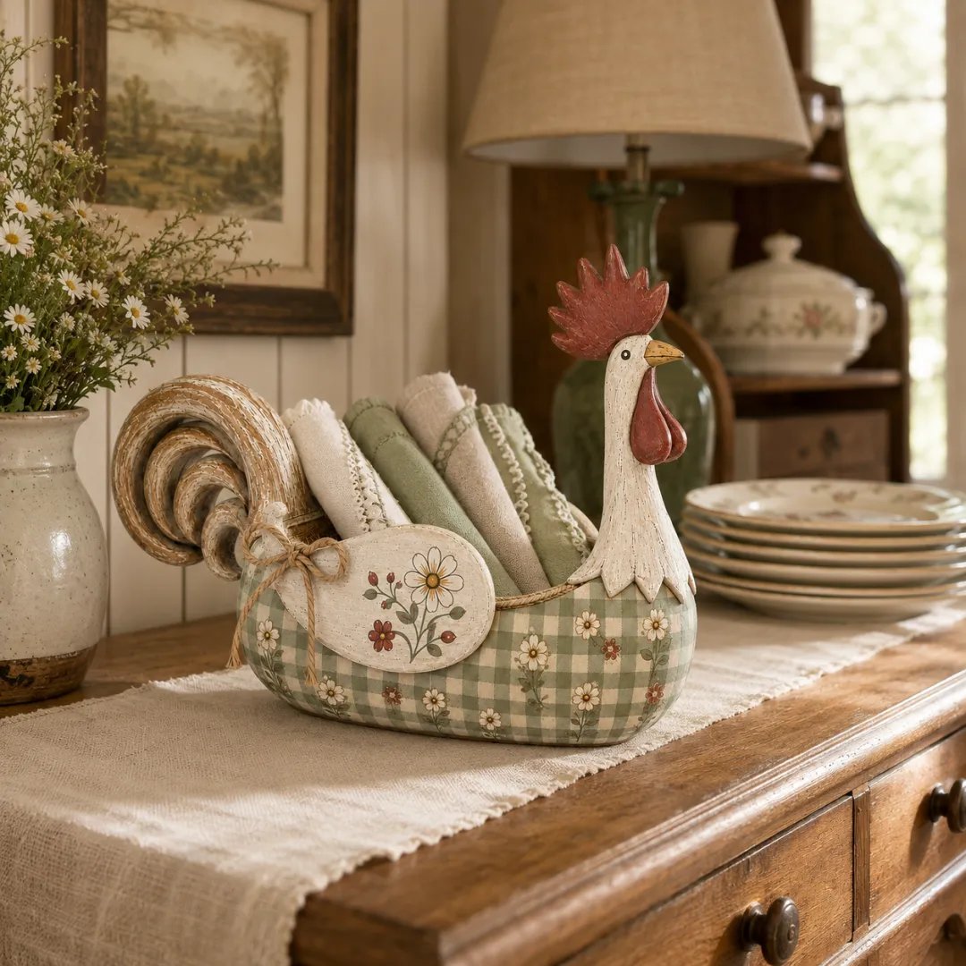 🔥🐓 Vintage Rooster Utensil Holder – Rustic Farmhouse Kitchen Décor & Storage