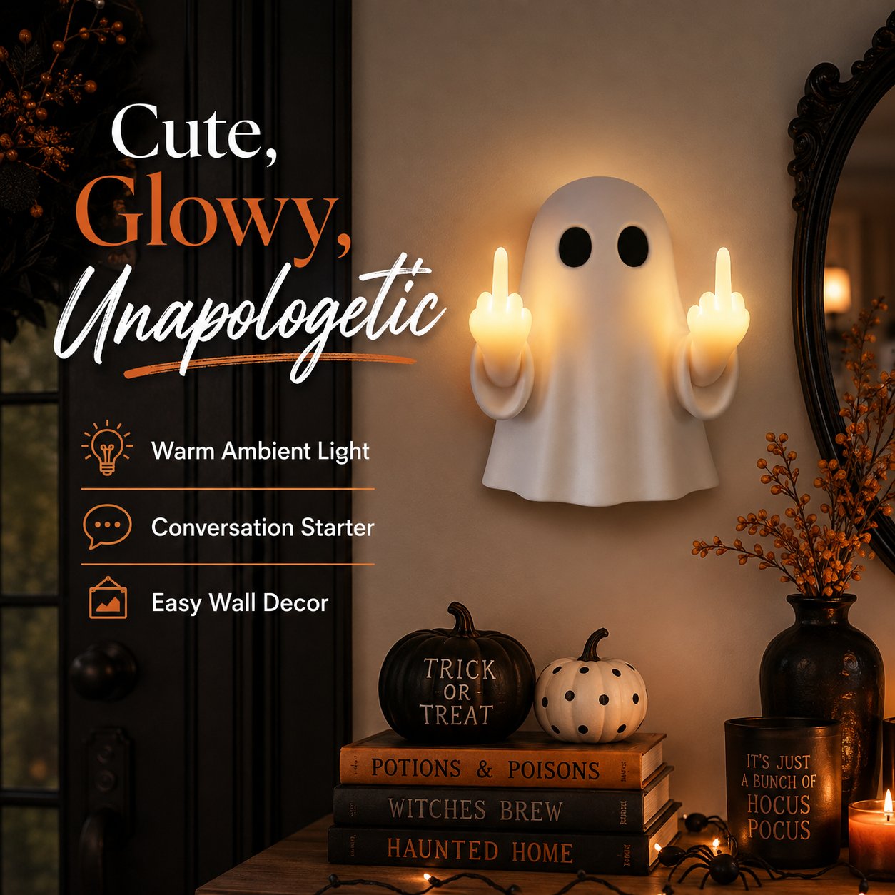 👻 HALLOWEEN MEGA SALE 50% OFF – Funny Middle Finger Ghost Night Light🖕