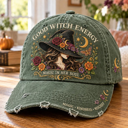 🔥 LAST DAY 50% OFF – 🔮 Good Witch Energy Embroidered Floral Cap | 100% Cotton