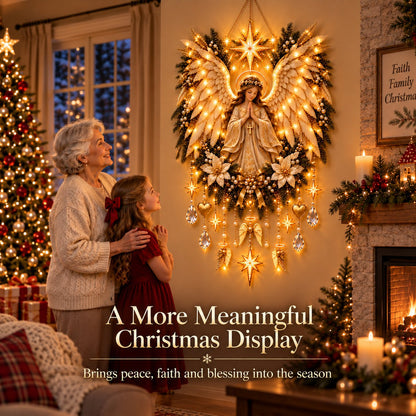 ✨👼 Illuminated Praying Angel Christmas Wreath – A Heavenly Holiday Welcome 🎄🙏