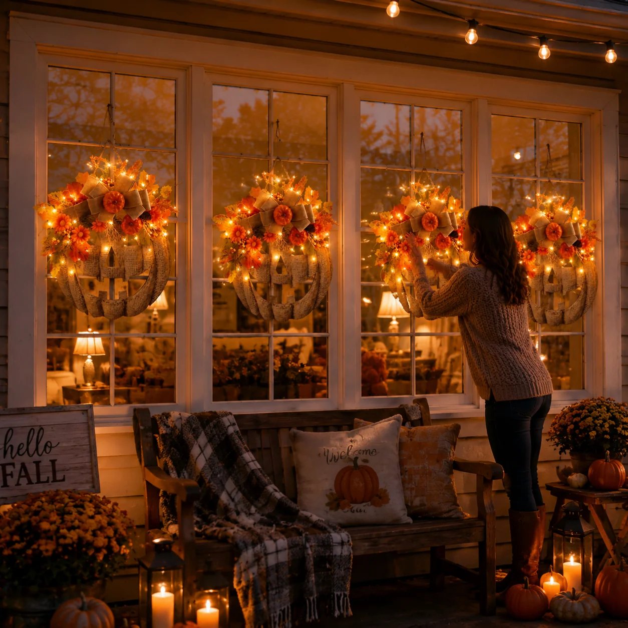 🔥LAST DAY 49% OFF🎃✨Rustic Lighted Burlap Pumpkin Wreath