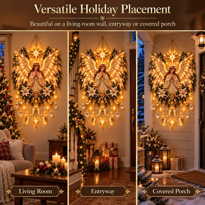 ✨👼 Illuminated Praying Angel Christmas Wreath – A Heavenly Holiday Welcome 🎄🙏
